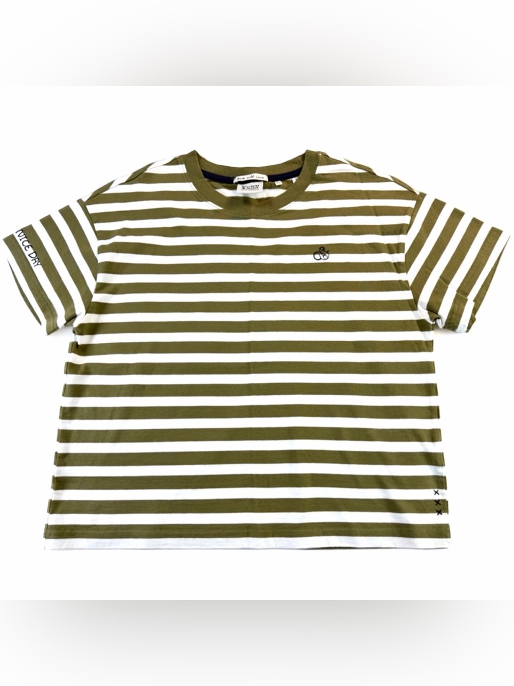Scotch & Soda Olive and White Horizontal Stripe Short Sleeve Tee